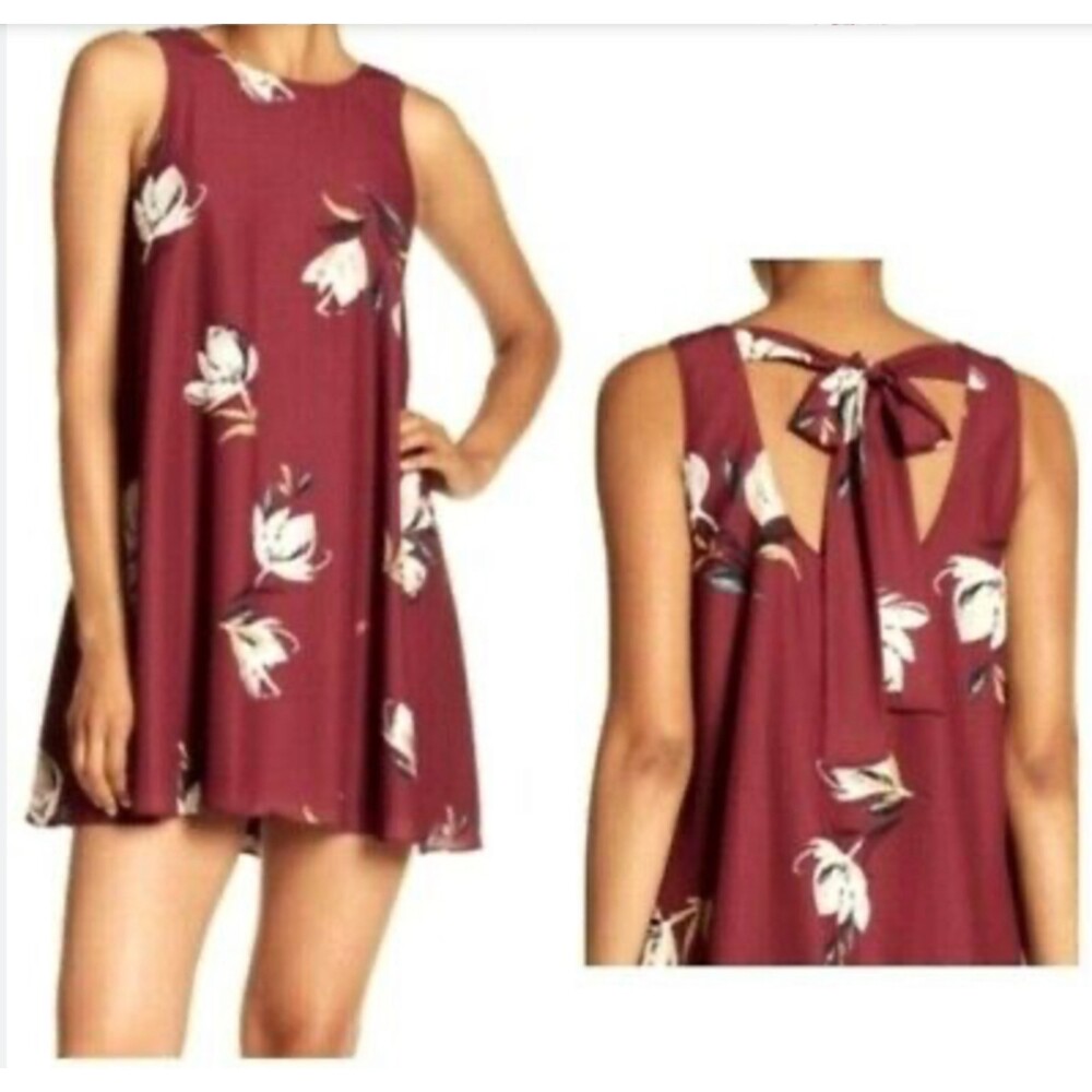 REVOLVE AMANDA UPRICHARD Marni Swing Burgundy Floral Tie Back Dress, Sz P/XS